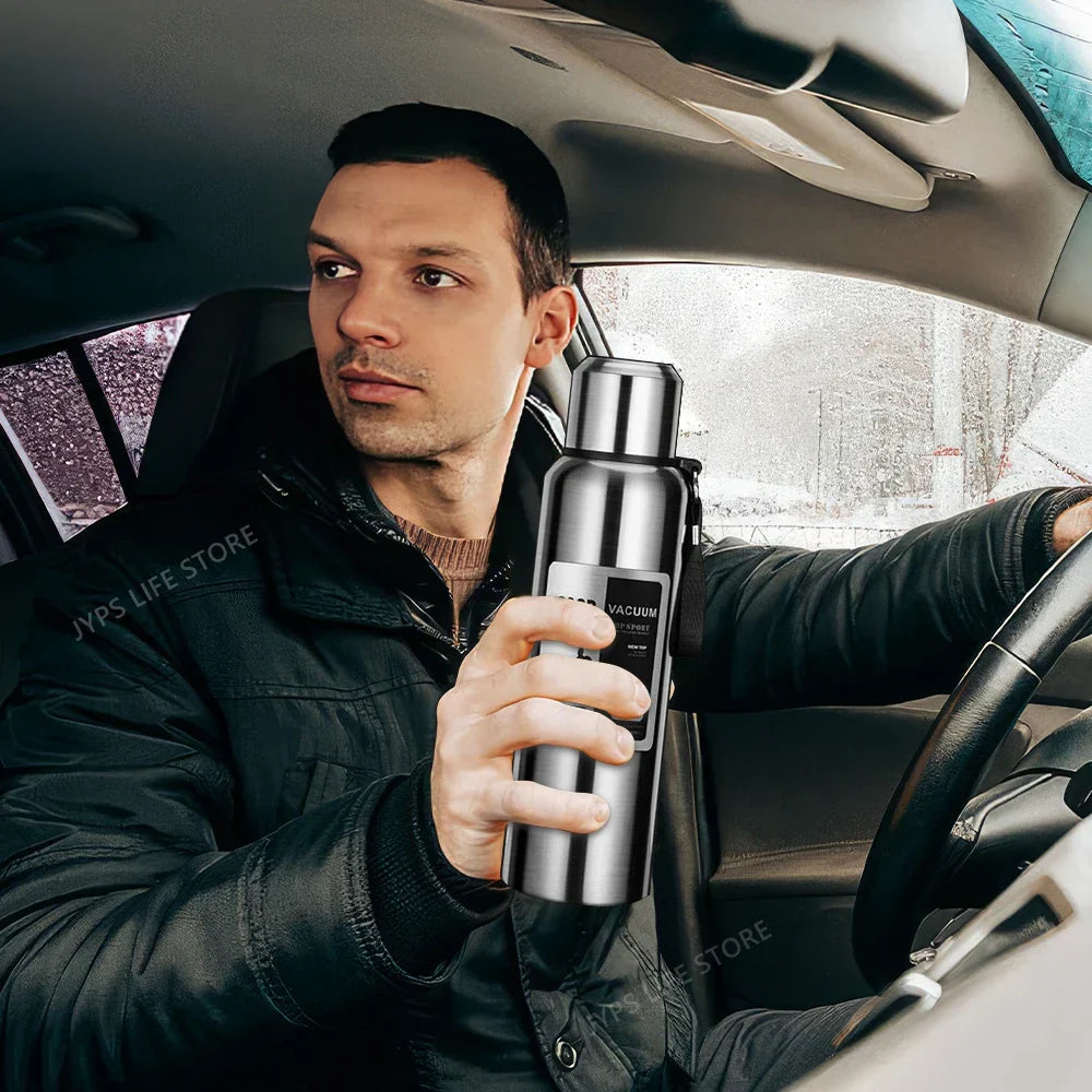 1000ML Stainless Steel Thermos Bottle Sport Vacuum Flask Silver